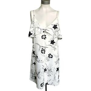 ALICE + OLIVIA Bess floral print ruffle slinky slip dress cream black Size M NEW